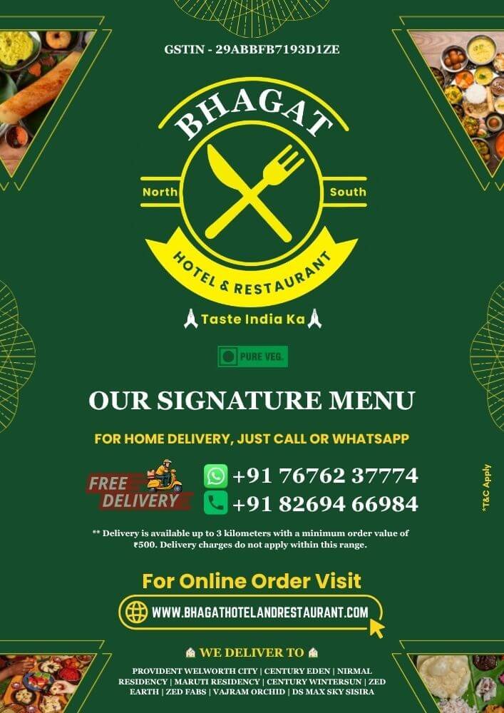 BHAGAT HOTEL & RESTAURANT MENU P1