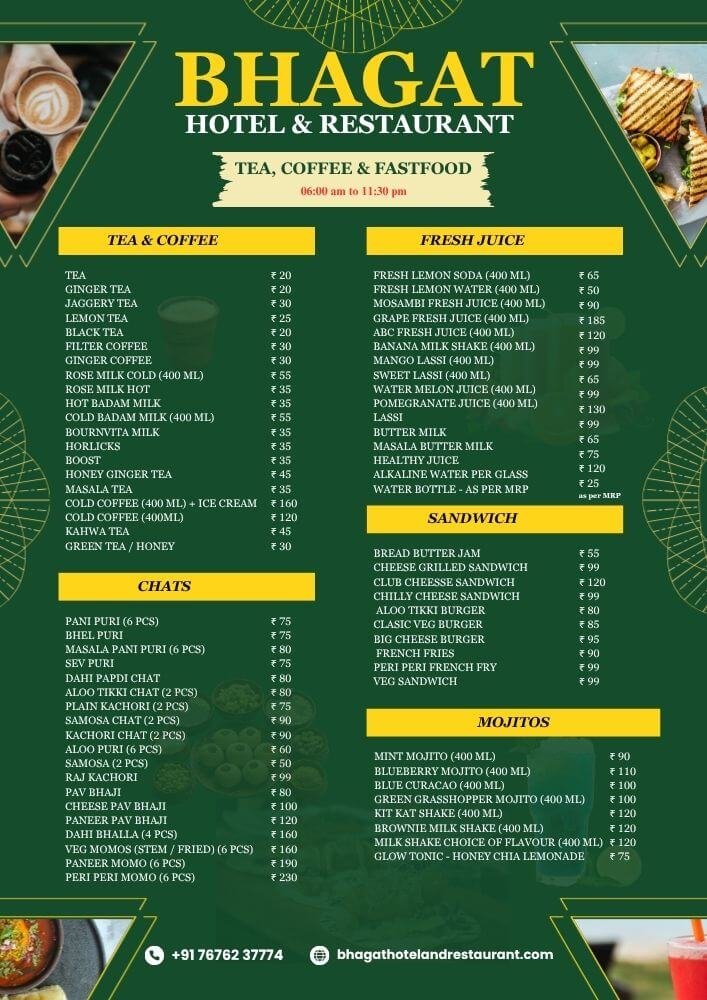 BHAGAT HOTEL & RESTAURANT MENU P1